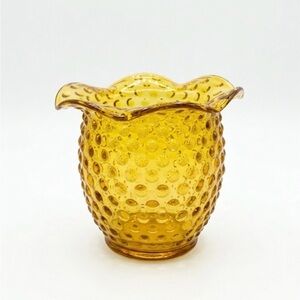 Vintage Amber Hobnail Ruffled Glass Vase